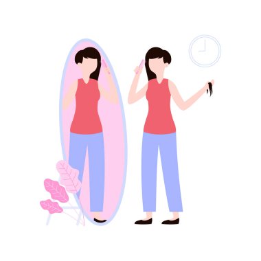 Kız aynada saçını tarıyor..