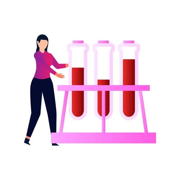Girl Standing Next Test Tube Stand — Stock Vector