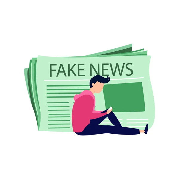 Junge Schaut Fake News — Stockvektor