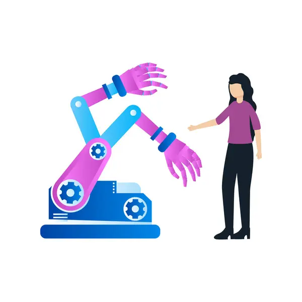 Girl Looking Automation Machine — Stock Vector