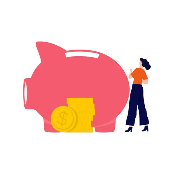 Girl Saving Money Piggy Bank — Vetor de Stock