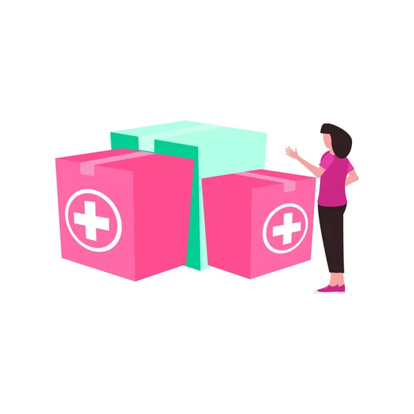 Girl Looking Medical Cartons — Stock Vector