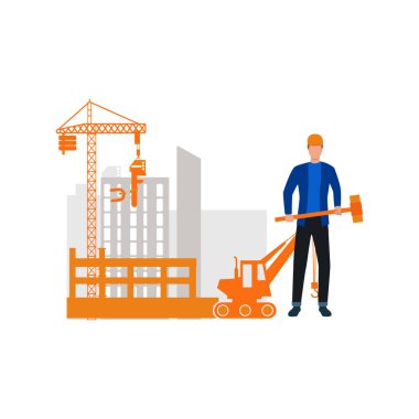 İşçi elinde çekiç tutuyor..