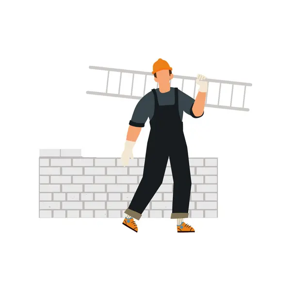 Ein Arbeiter Trägt Eine Leiter — Stockvektor