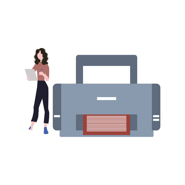 A girl is standing next to a video game.