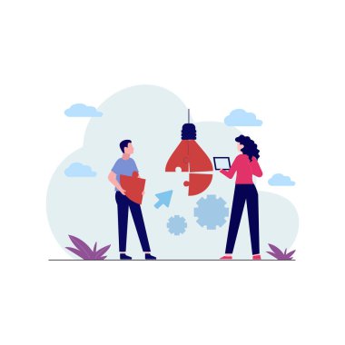 Bir erkek ve bir kız bulmacayı çözüyorlar..