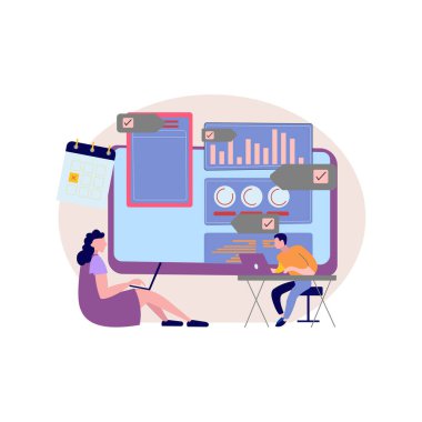 A boy and a girl are working on a chart graph.