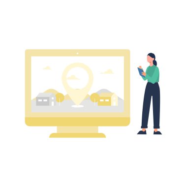 Kız monitördeki konuma bakıyor..