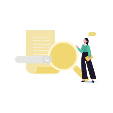 Kız belgeye büyüteçle bakıyor.