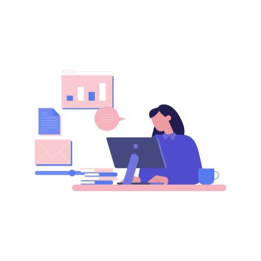 Kız bilgisayarı üzerinde çalışıyor..