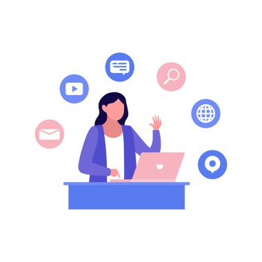 Kız dizüstü bilgisayarda çalışıyor.