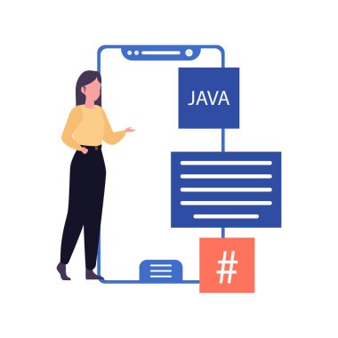 Java kodlamasına bakan kız.