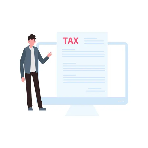 Garçon Regarde Formulaire Impôt — Image vectorielle