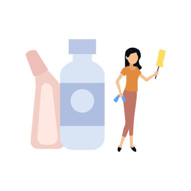 Kızın elinde temizlik fırçası var..