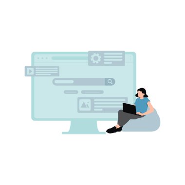 Kız dizüstü bilgisayarda çalışıyor.