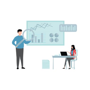 A boy and a girl are working on a chart graph.