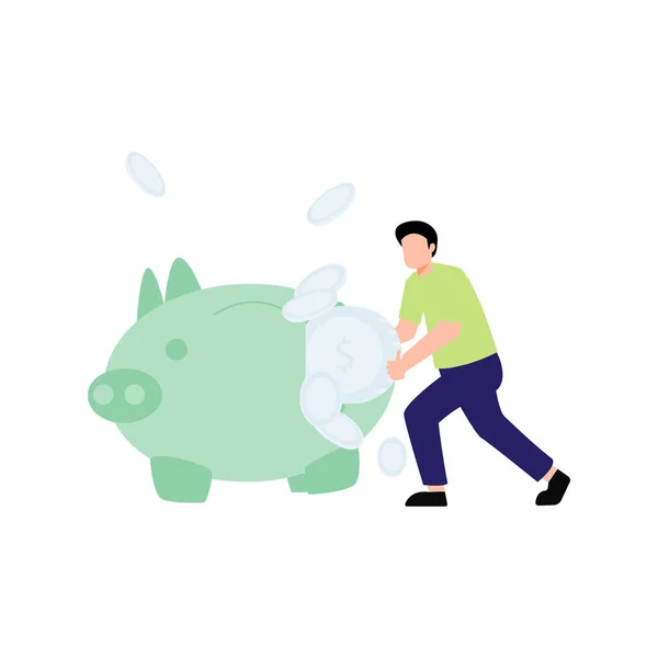 Boy Saving Money Piggy Bank — ストックベクタ