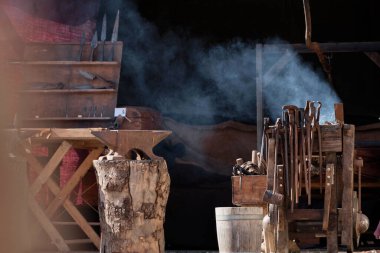 A forge installed during a medieval festival in Monpazier, Dordogne