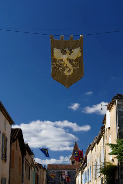 Medieval Flag Dragon Medieval Festival Monpazier Dordogne Stockbild