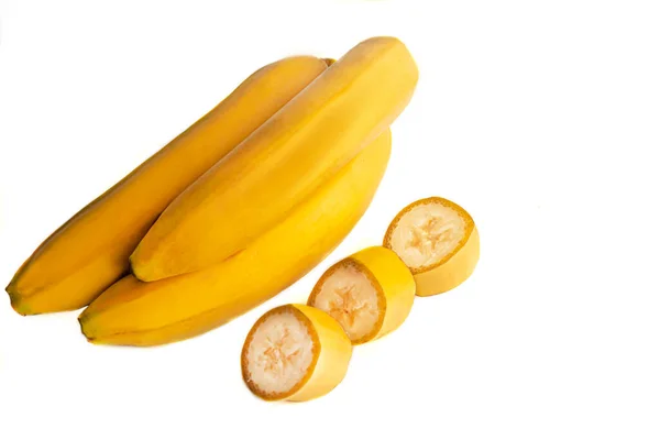 Banana Madura Amarela Sobre Fundo Branco Isola Espaço Cópia — Fotografia de Stock