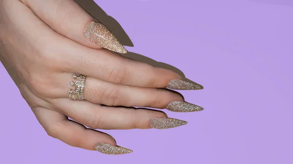 Manicure Nagel Verlenging Met Acryl Gel Het Ontwerp Gemaakt Met — Stockfoto