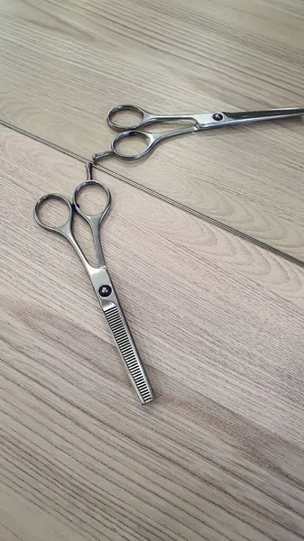 Special hairdressing scissors and comb. professional equipment. copy space