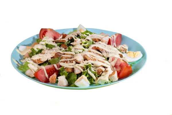 Salat Mit Salat Huhn Kirschtomaten Und Eiern Mit Leichter Soße — Stockfoto