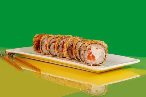 Sushi Sets Rolls Caviar Shrimp Tuna Avocado Philadelphia Cheese White — Stock Photo, Image