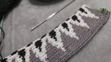 Örgü kancasıyla farklı renkte ipliklerden bir çanta örmek. Çanta örmek için adım adım talimatlar. El yapımı mücevherler.