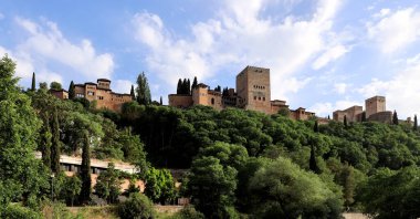  Granada İspanya 'daki Moors Alhambra Sarayı Panoraması