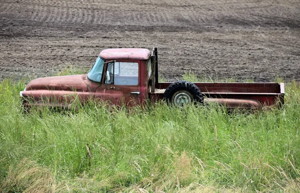 Solitario Vecchio Camion Ruggine Nel Campo Agricoltori — Foto Stock