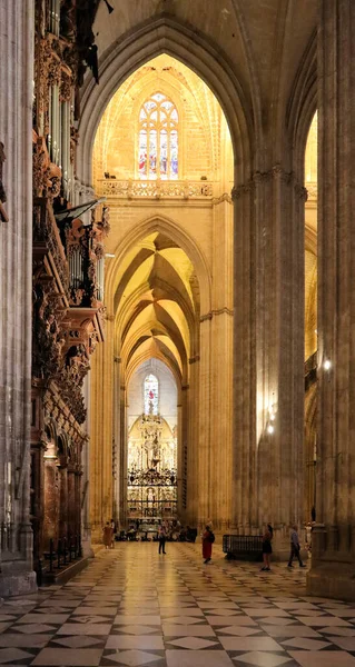 Perspectief Van Het Hoofdschip Kathedraal Van Sevilla — Stockfoto
