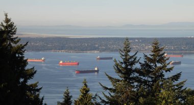 Kargo gemileri Vancouver Limanı 'na demir attı.