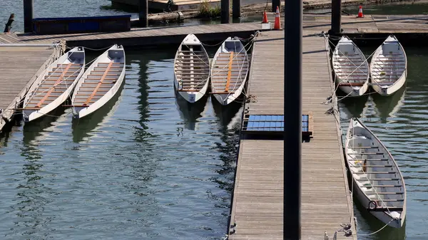 stock image Boats moored in Fort Langley river marina