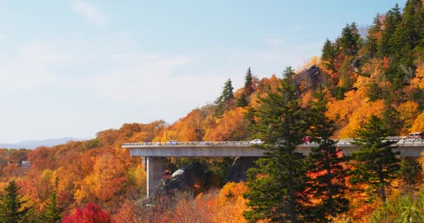 Blue Ridge Parkway Yolunda Arabaları Olan Renkli Sonbahar Dağları Ağaçları — Stok video
