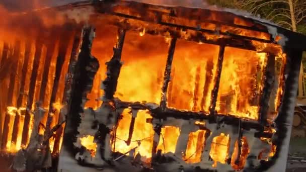Flames Rising Small Building Destroyed Large Fire Slow Motion Close — Videoclip de stoc