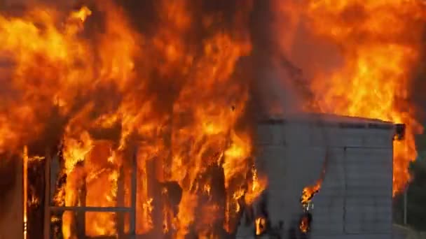 Close Detailed Shot Flames Engulfing Building Footage Fire Embers Ash — 图库视频影像