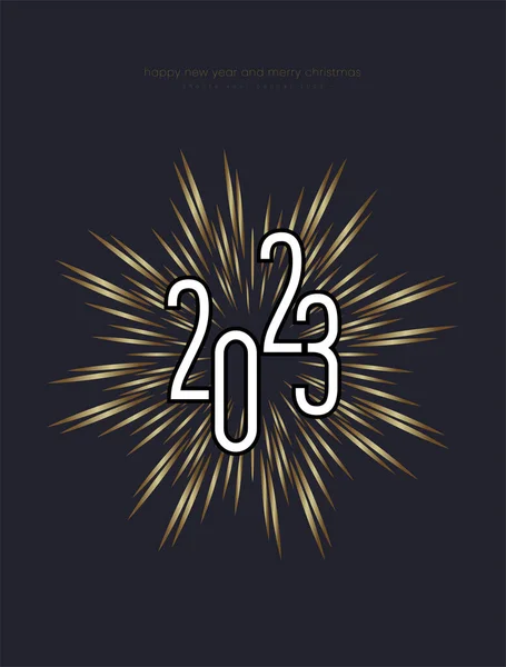 快乐新年2023横幅设计 用于新年海报和平面广告中 闪烁着金色的焰火 矢量和插图 — 图库矢量图片