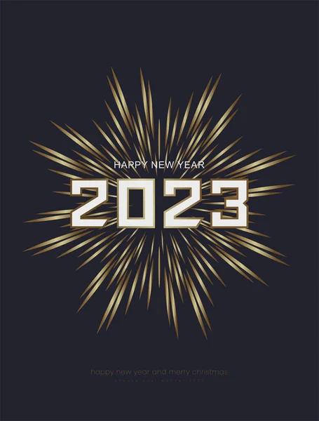 新年快乐2023横幅设计 用于海报和平面广告中 闪烁着金色的焰火 矢量和图解 并附有圆形闪光的贺卡图案 — 图库矢量图片