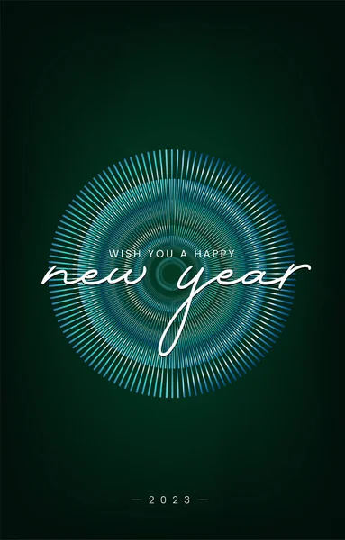 在黑暗的背景下 圆形的焰火闪耀 祝你新年快乐 2023年横幅设计 — 图库矢量图片