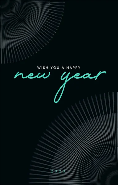 在黑暗的背景下 圆形的焰火闪耀 祝你新年快乐 2023年横幅设计 — 图库矢量图片