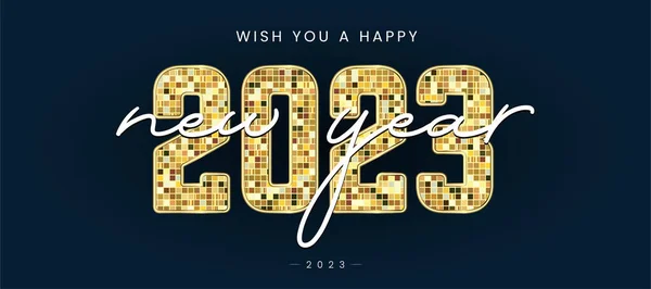 喜庆新年2023信庆祝横幅设计 蓝色新年海报概念2023信深蓝色底色渐变黄金 — 图库矢量图片