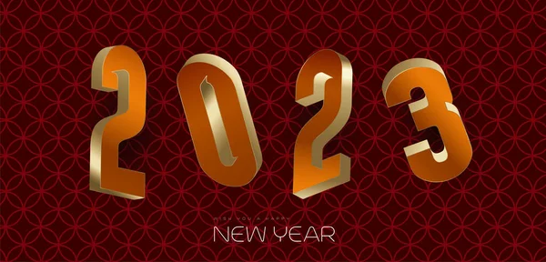 ハッピーニューイヤー2023年3次元円上のグラデーション色の文字パターン赤の背景デザイン — ストックベクタ