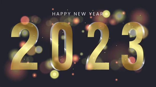 祝2023年新年快乐 在黑暗的背景下 灯火通明 3Ds编号2023 用于横幅 平面广告设计 — 图库矢量图片