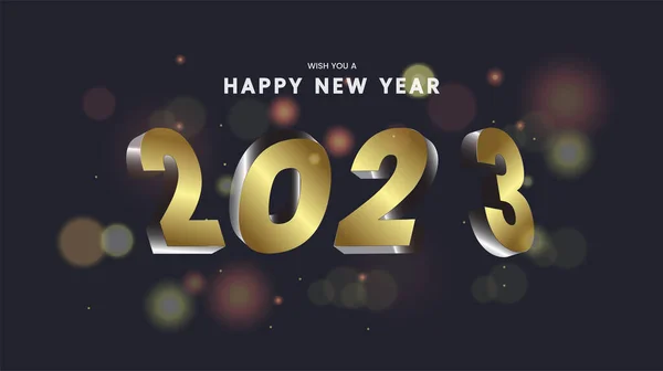 快乐新年2023概念设计与白色背景的金色3D数字 — 图库矢量图片