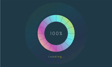 % 100 yükleme kullanıcı arayüzü, Bir Futuristik yükleme simgesi, renkli tap menüsü UI, İndirme işlemi için kullan, web tasarım şablonu, arayüz yükleme tasarımı.