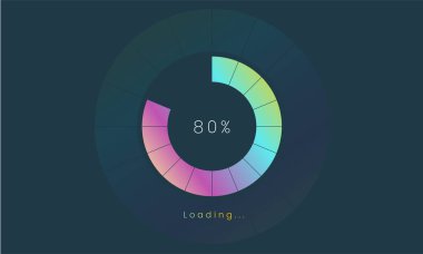 % 80 kullanıcı arayüzü yükleniyor, Bir Futuristik yükleme simgesi, renkli tap menüsü UI, İndirme işlemi için kullan, web tasarım şablonu, arayüz yükleme tasarımı.