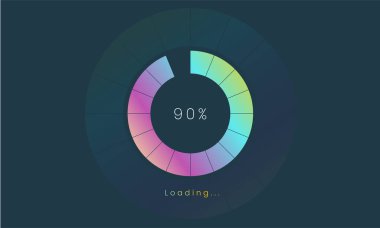 % 90 kullanıcı arayüzü yükleniyor, Bir Futuristik yükleme simgesi, renkli tap menüsü UI, İndirme işlemi için kullan, web tasarım şablonu, arayüz yükleme tasarımı.