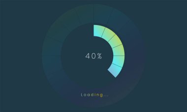 % 40 yükleme kullanıcı arayüzü, Bir Futuristik yükleme simgesi, renkli tap menüsü UI, İndirme işlemi için kullan, web tasarım şablonu, arayüz yükleme tasarımı.