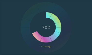 % 70 kullanıcı arayüzü yükleniyor, Bir Futuristik yükleme simgesi, renkli tap menüsü UI, İndirme işlemi için kullan, web tasarım şablonu, arayüz yükleme tasarımı.